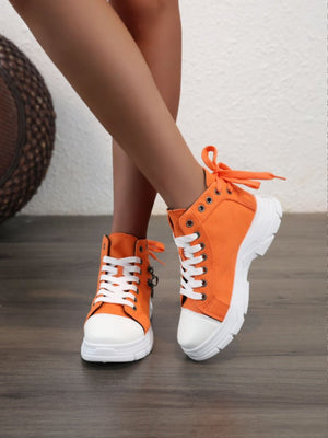 Heart Zipper Denim High-Top Casual Sneakers