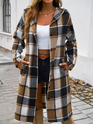 Contrasting Colors Pocket Plaid Mid-length Coats