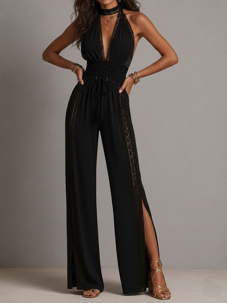 V-neck Lace Stitching Temperament Grace Pants Jumpsuits