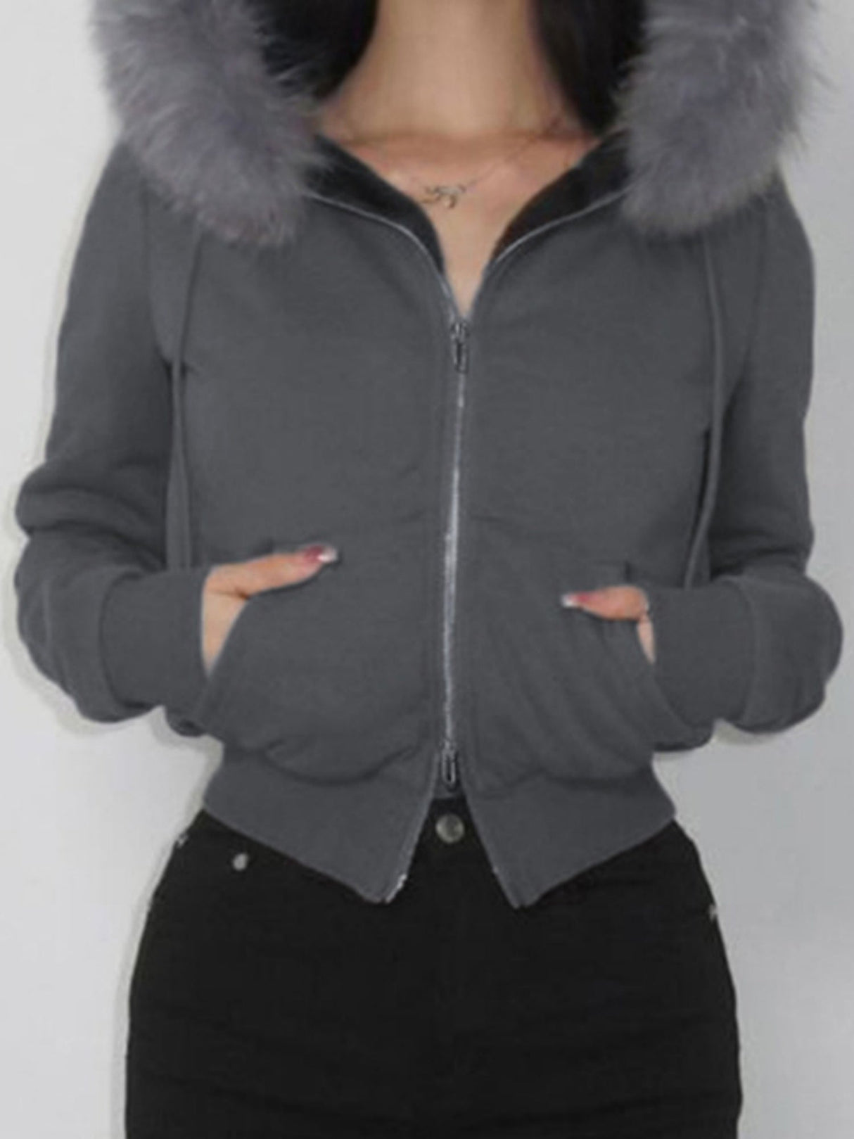 Fleece-lined For Warmth Double-ended Zipper Plush Patchwork Hoodies Jackets