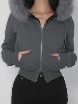 Fleece-lined For Warmth Double-ended Zipper Plush Patchwork Hoodies Jackets