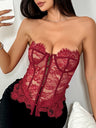 Lace Trim Splicing Buttons Strapless Bra