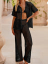 Loose-fitting Short-sleeved Shirt, Casual Trousers, See-through Cutout Sexy Vacation Sun Protection Beachwear
