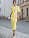 Grace One-shoulder Collar Mid-length Sleeves Slim-fit Midi Dresses