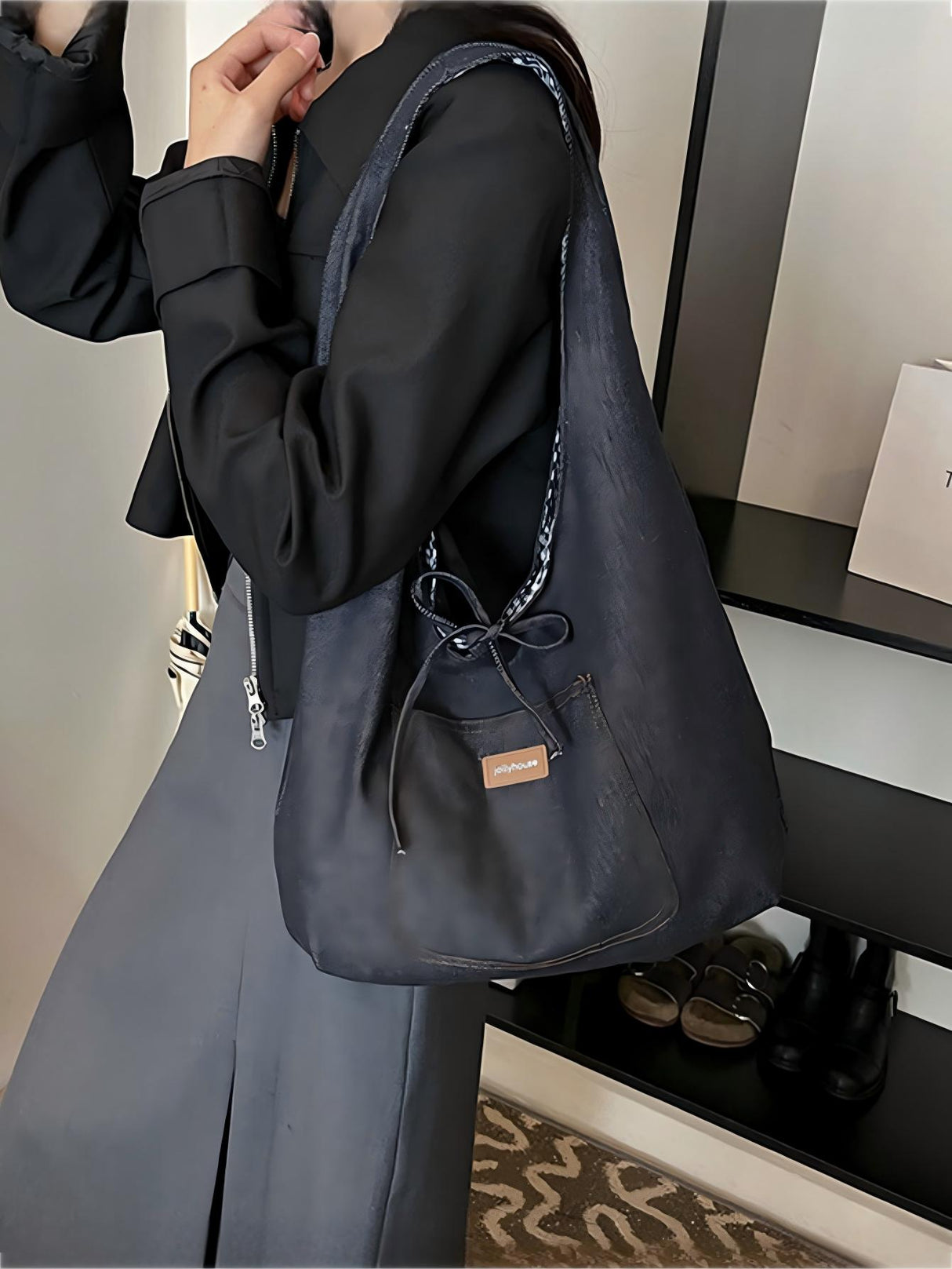 Denim Plaid Reversible Versatile Commuter Shoulder Bag