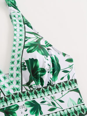 Blue And White Porcelain Print One-piece Slimming And Figure-flattering Long Swimsuit And Sun Protection Dress Two-piece Set
