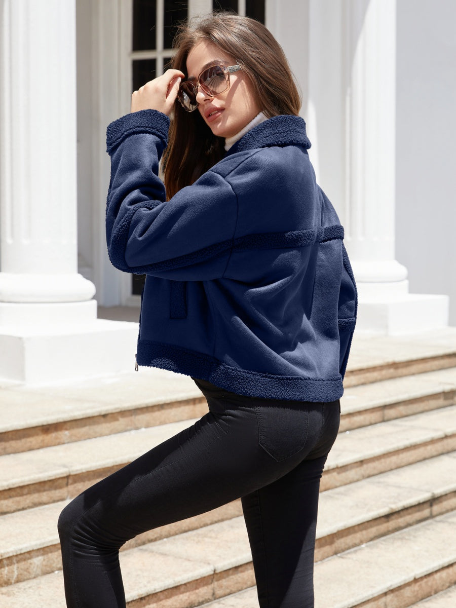 Suede Keep Warm Plush Pocket Leather Jacket