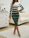 Striped Color-blocked Long-sleeved Bodycon Sweater Midi Dress