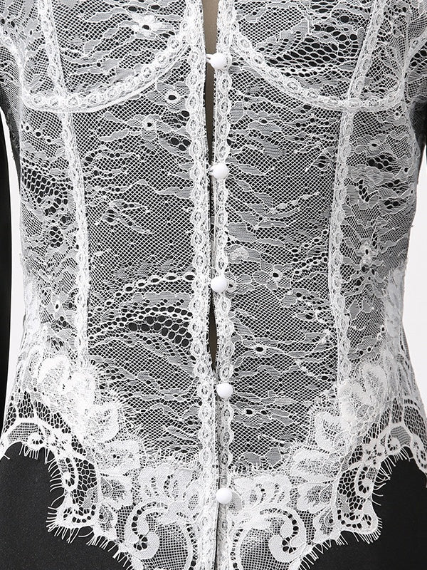 Lace-trimmed V-neck Suit Jacket