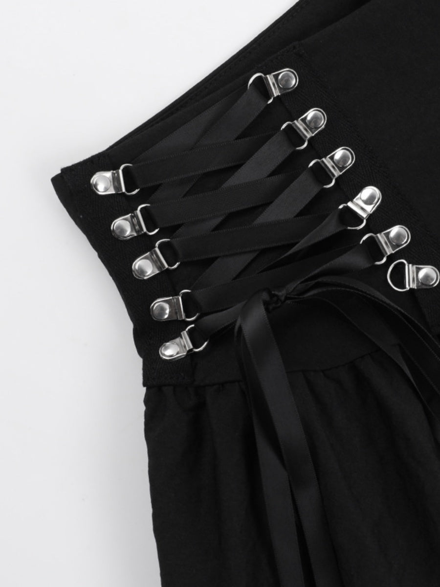 Bandage Metal Double Layer Black Waist Skirts