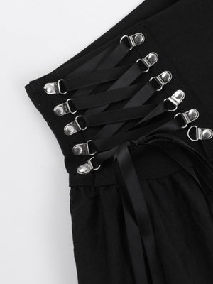 Bandage Metal Double Layer Black Waist Skirts