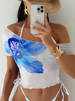 Finalized Floral Print Tie-up Bikini Three-piece Set