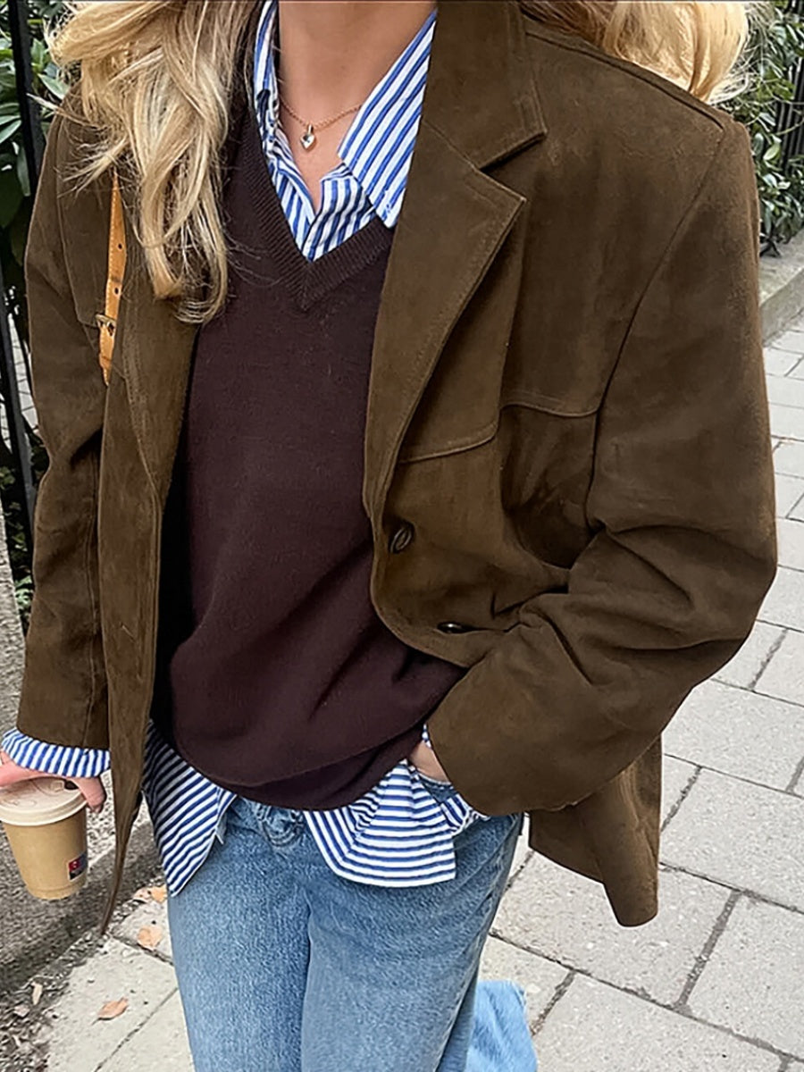 Liber Autumn Women's Buttons Suede Jackets