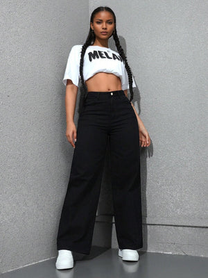 High Waist Wash Water Straight Jeans