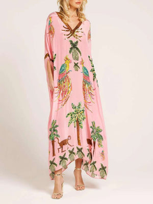 V-neck Floral Print Loose-fitting Long Dress