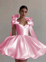Glossy Fabric, Bow Design, Spaghetti Strap Mini Dress