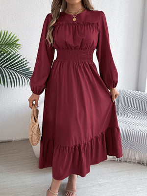 Wood Ear Waist Pleats Maxi Dresses