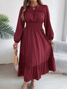 Wood Ear Waist Pleats Maxi Dresses