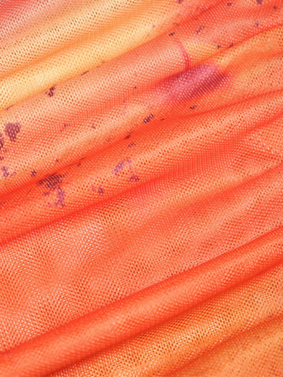 【SHIP AS USUAL】 Print Flared Long Sleeves Crew Neck Hip-hugging Maxi Dresses