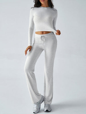 Casual Sporty Slim-fit Long-sleeved Top And Drawstring Trousers Two-piece Set