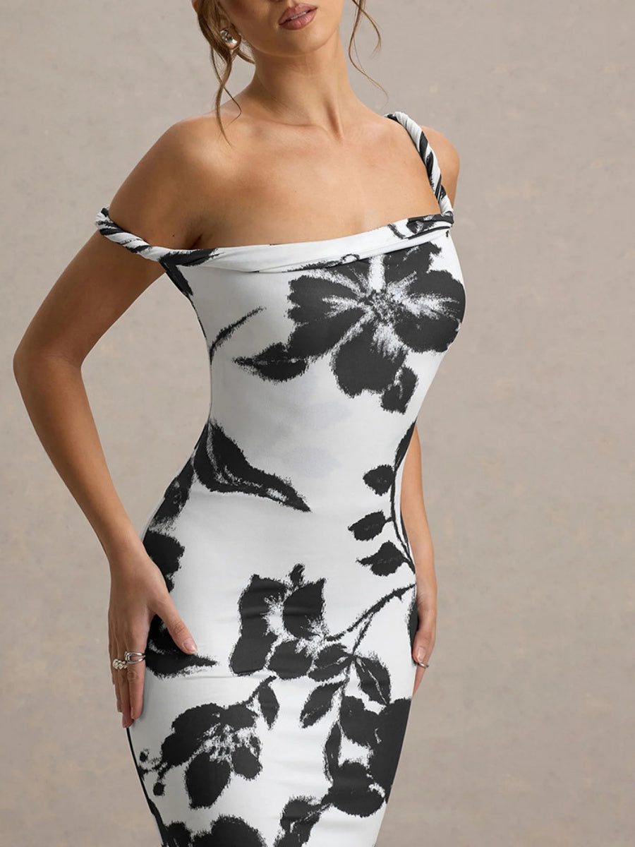 Milk Silk Printed Slim-fit Hip-hugging Maxi Dresses