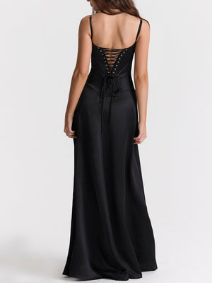 Satin-panel Spaghetti Strap Maxi Dress