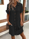 Casual Vacation Simple V-neck Button Short Dress