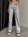 Pocketed, Loose-fitting, Wide-leg, Retro Straight-leg Style In Gold And Silver. Pants