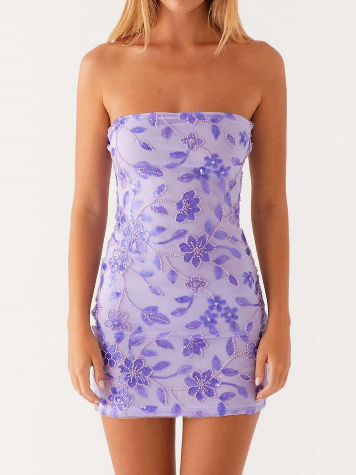 Sequin Beads Strapless Backless Tie-up Sweet Mini&Short Dresses