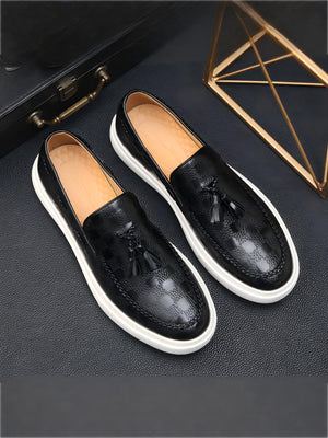 Plaid Tassel Slip-on Loafers