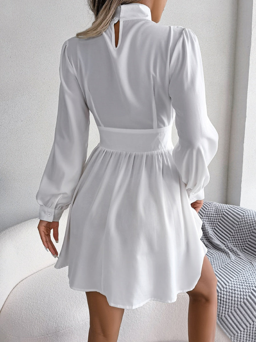 Stand Collar Hollow Waist Big Swing Mini&Short Dresses