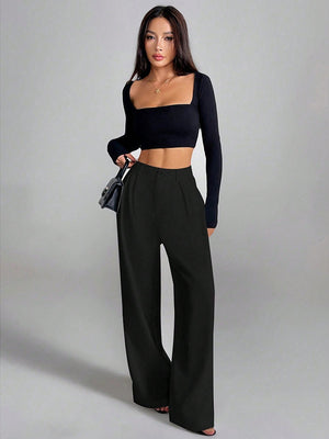 Solid Color Loose Button-down Suit Trousers