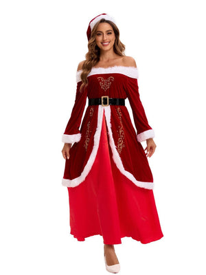 Christmas Role-playing Costume Hooded Shawl Skirt Belts Gloves Multi-piece Sets