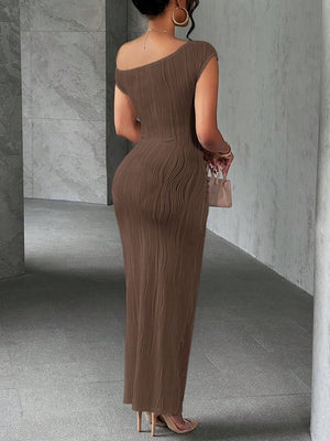 Water Ripple One-shoulder Long Dress