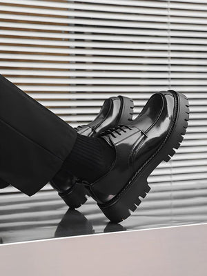 Distressed Thick-soled Lace-up Leather Shoes