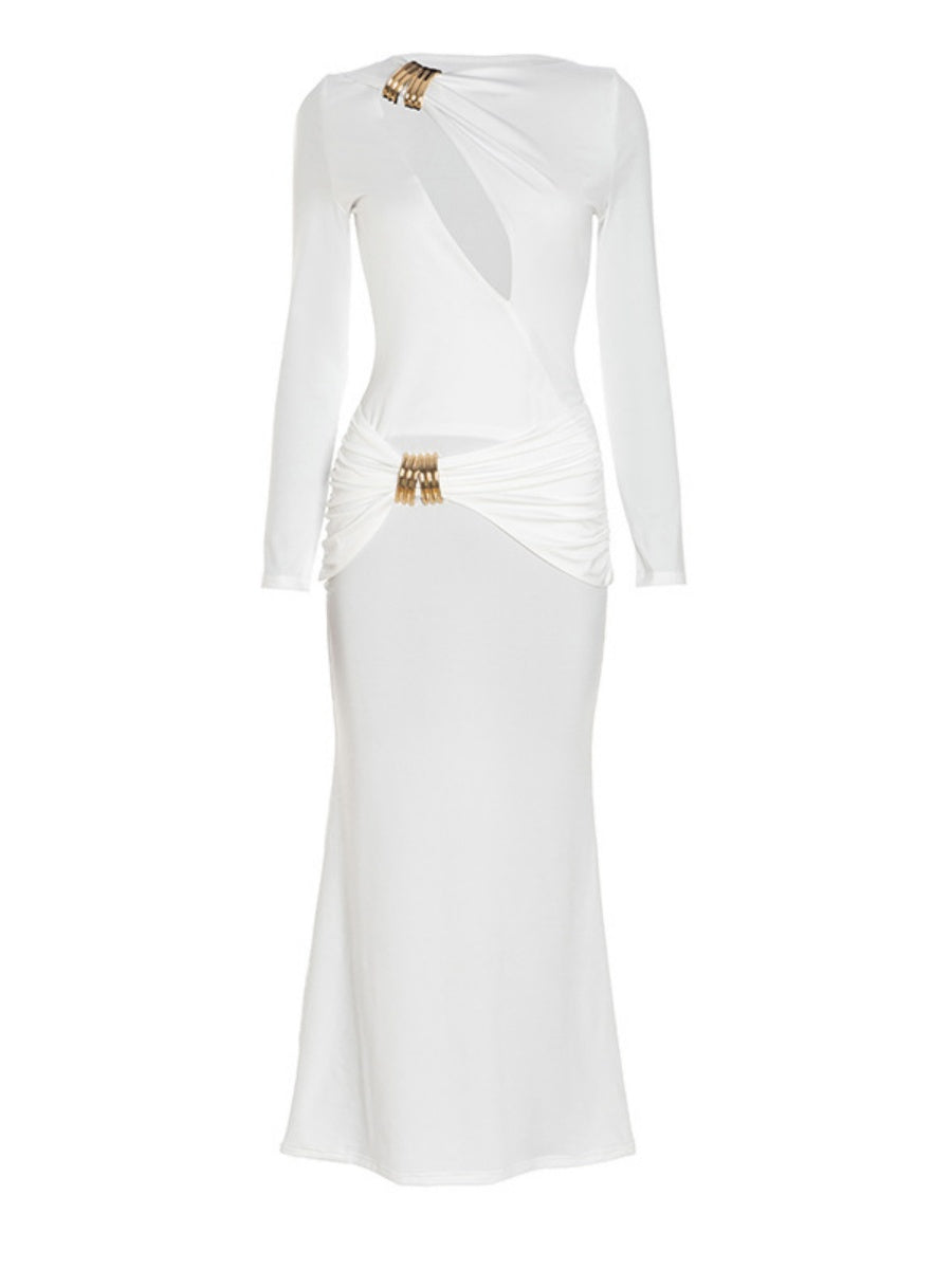 Women's Splicing Hollow Long sleeve Maxi Dresses