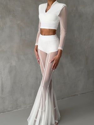 Mesh Stretch Bell-bottoms INS Loose Pants