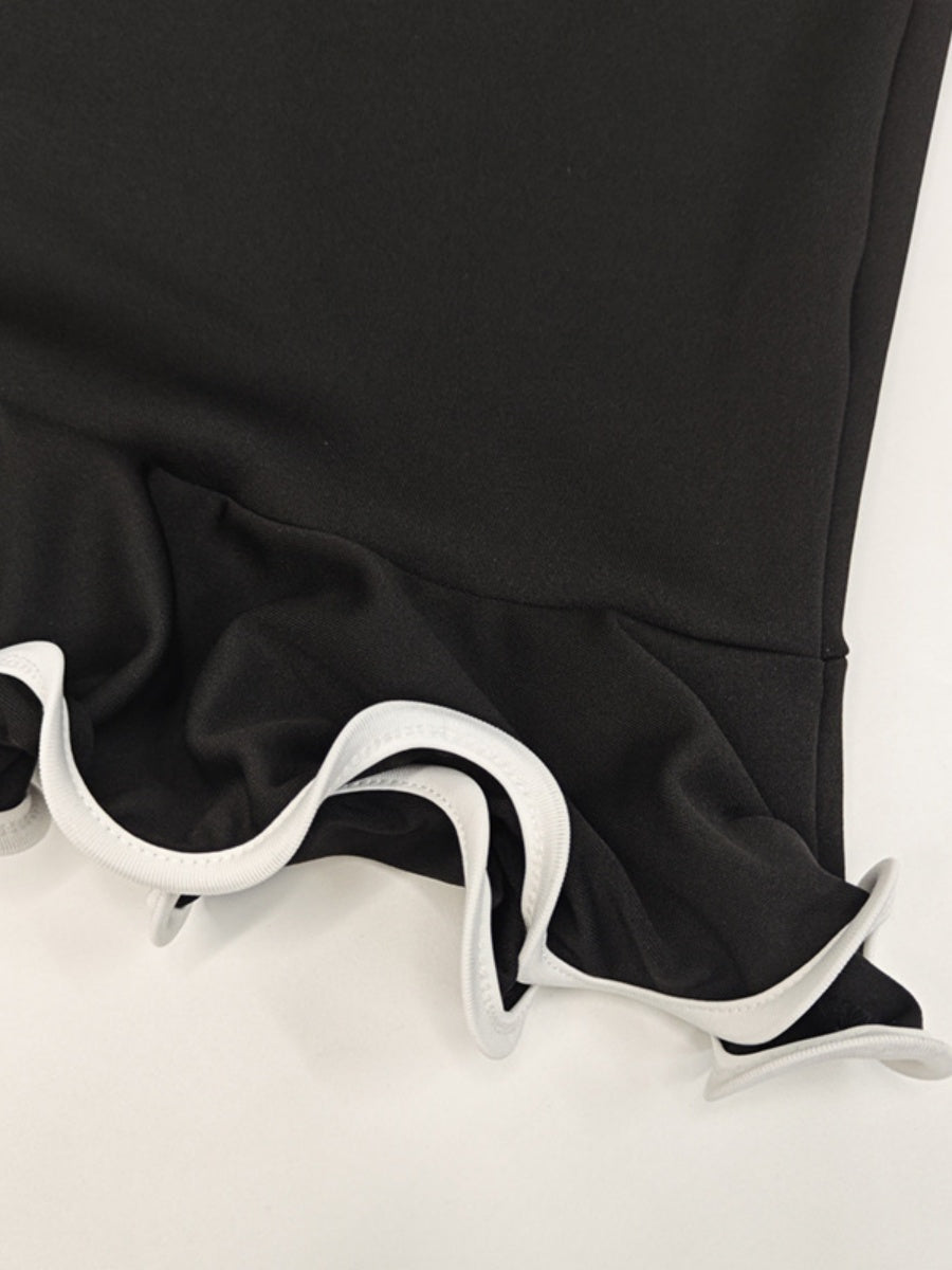 【SHIP AS USUAL】Crew Neck Sleeveless Lotus Leaf Crimping Mini&Short Dresses