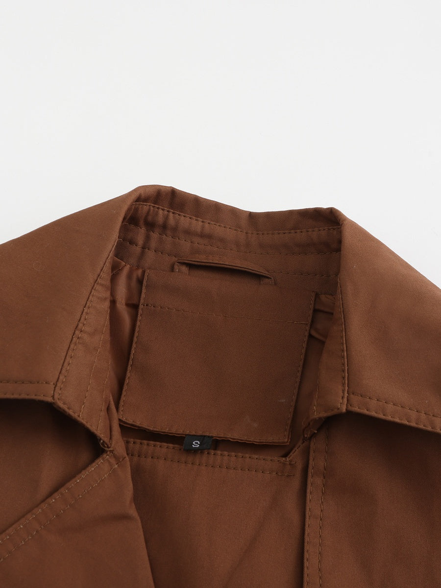 Waist-hugging Cotton Long Sleeve Lapel Three-dimensional Decoration Solid Color Trench Coats