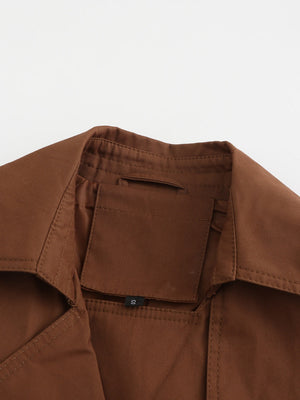 Waist-hugging Cotton Long Sleeve Lapel Three-dimensional Decoration Solid Color Trench Coats