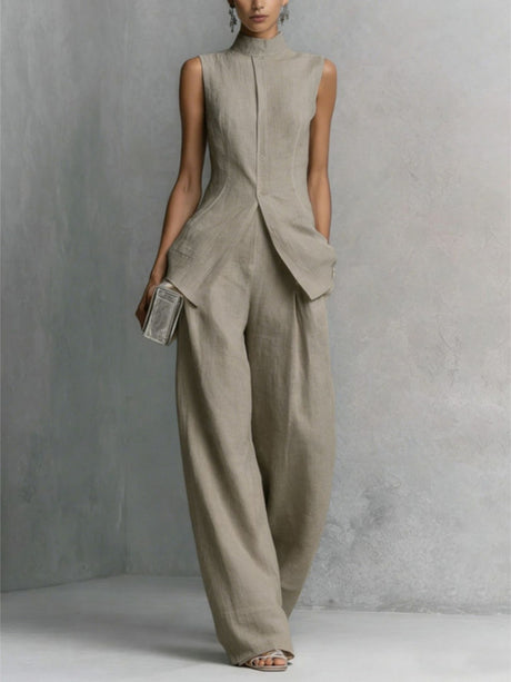 Flowy Casual Sleeveless Vest And Solid Color Trousers Two-piece Set