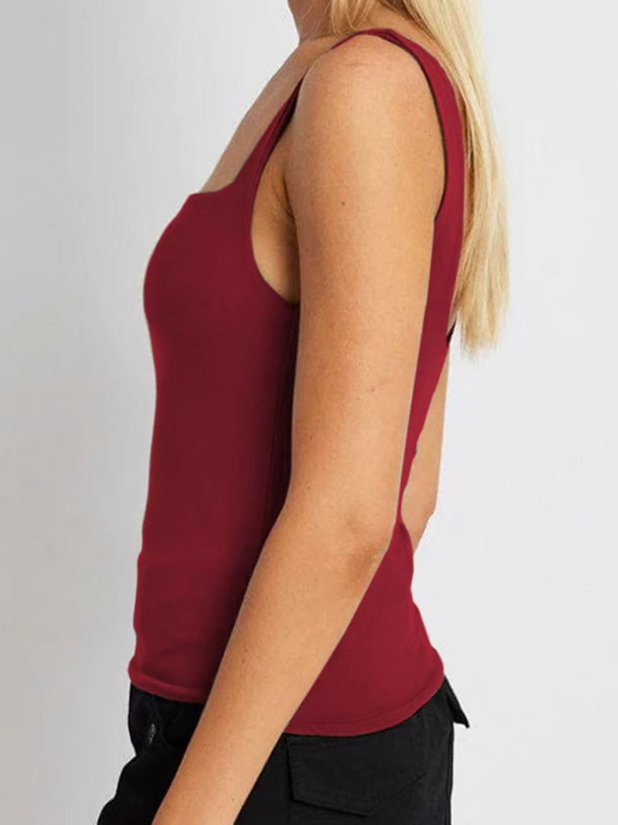 Square Collar Leisure Tank Tops