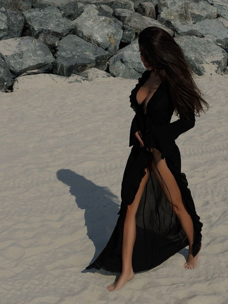 Long-sleeved Ruffled Cardigan Beachwear