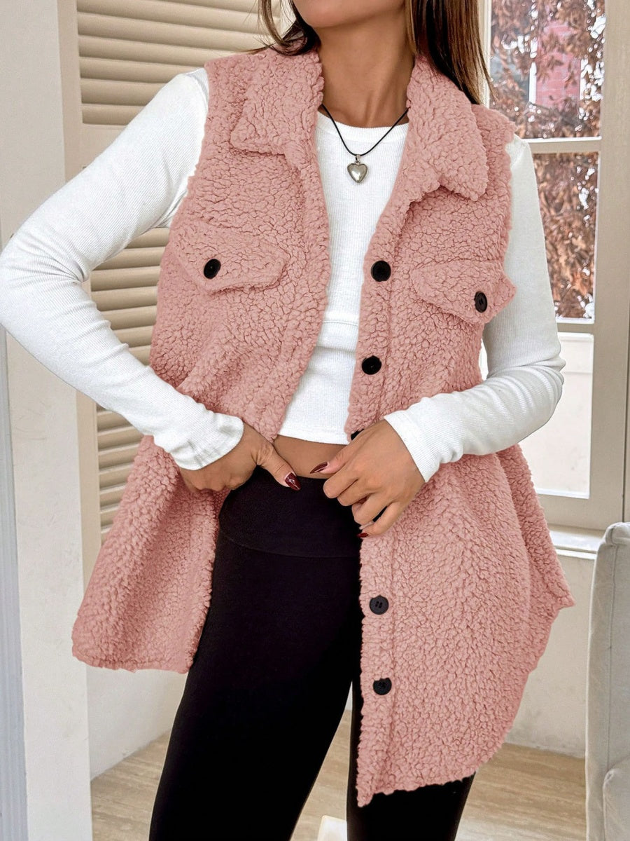 Solid Color Lapel Open Buckle Loose Temperament Commuting Imitation Lambskin Vests