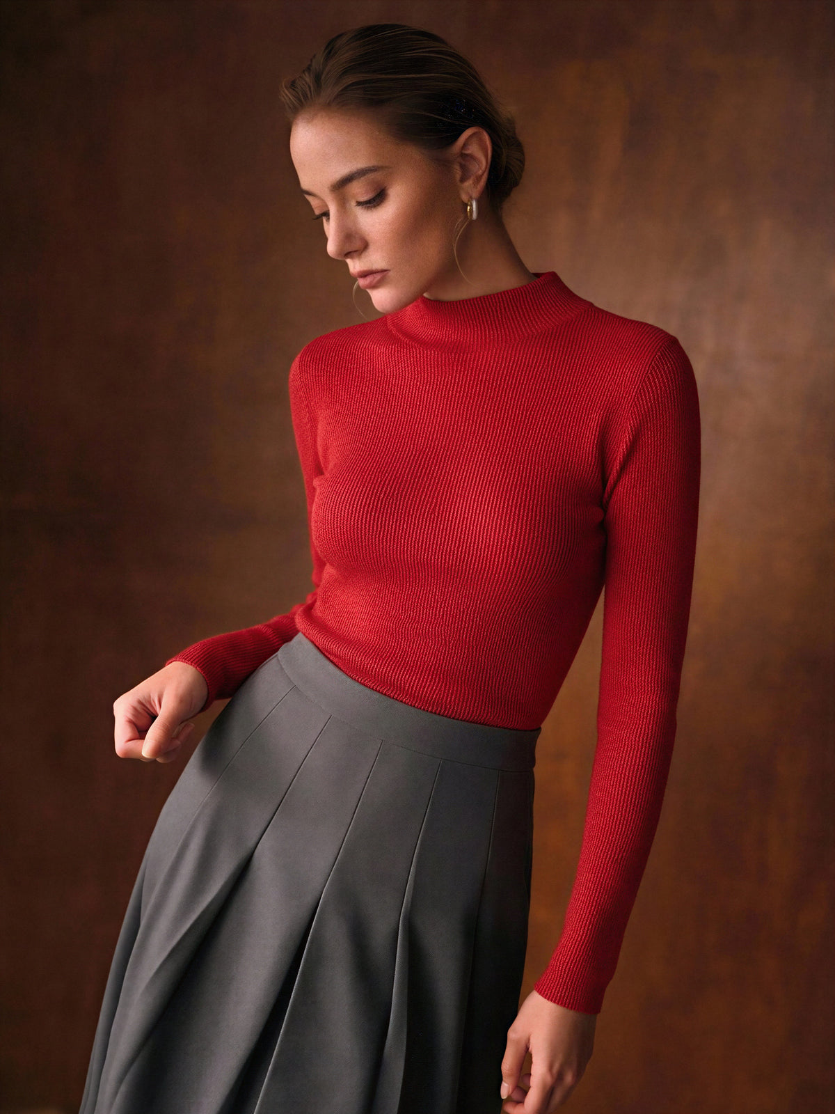 One-piece Seamless Mock Neck Base Sweater