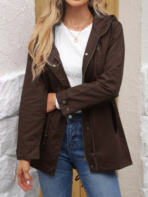Cotton Loose Solid Color Pocket Hooded Jackets