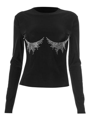Black Women's Hot Diamond Long sleeve T-shirts