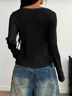 Simplicity Buttons Solid Color Long Sleeve T-shirts