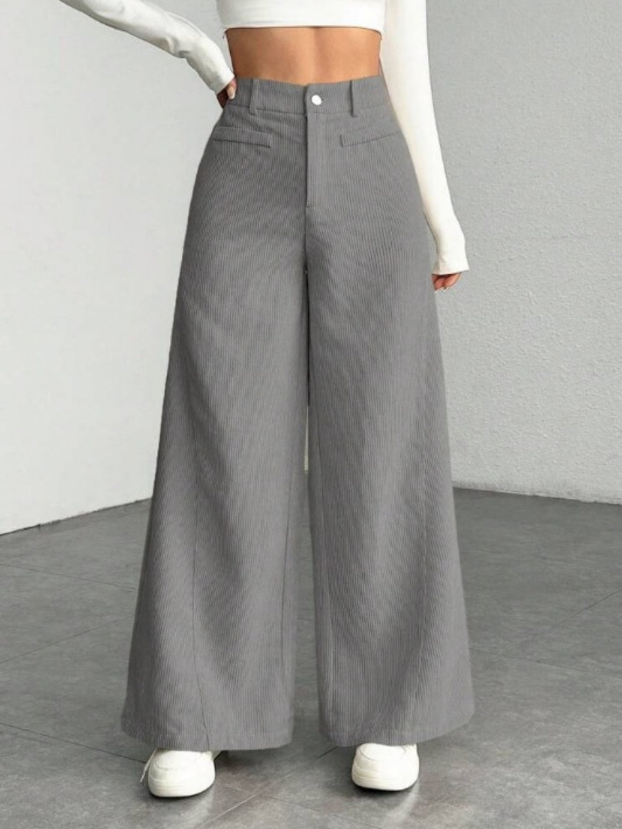 High Waist Loose Slimming Solid Color Wide Leg Pants