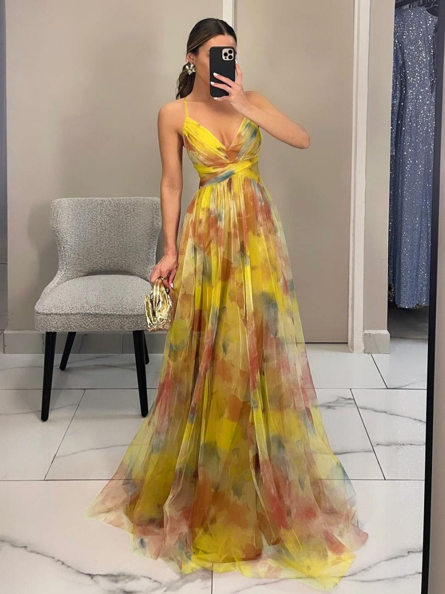 Mesh Floral Print Long Dress